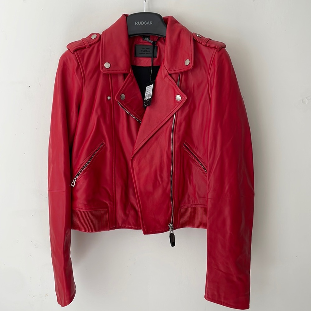 Rudsak NWT Medium Flame Red Leather Moto Jacket